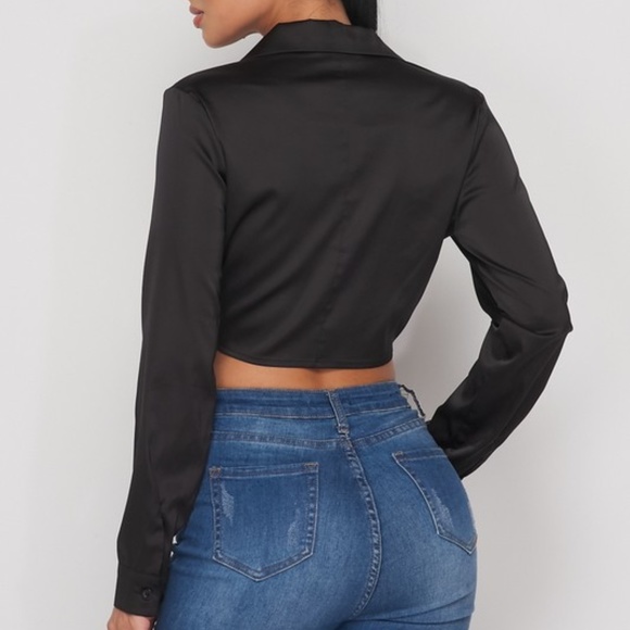 M&L: Black Self Tie Front Blouse - Picture 4 of 6